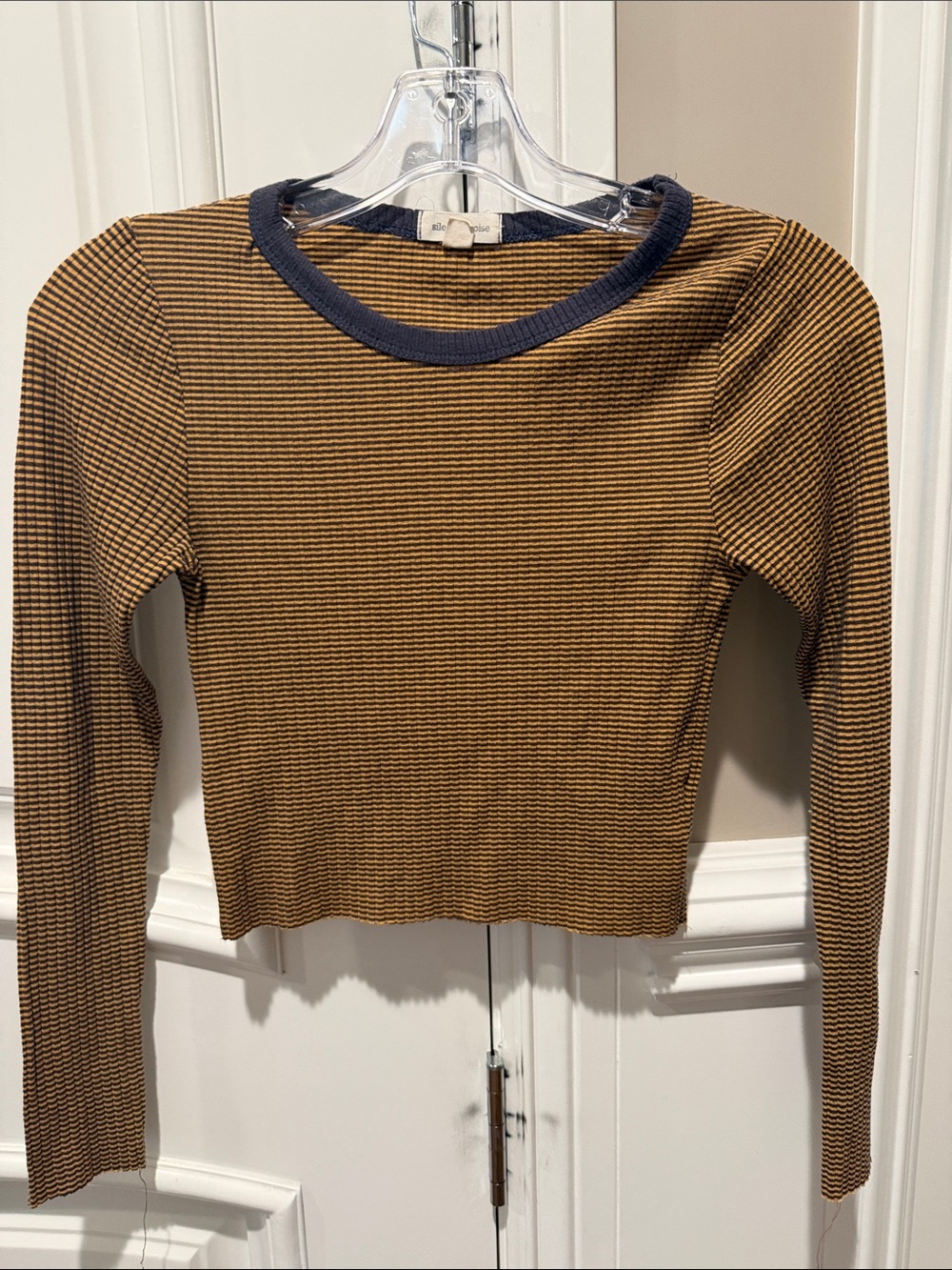 Urban Outfitters Mustard and Black Narrow Stripe Ribbed Long-Sleeve Tee